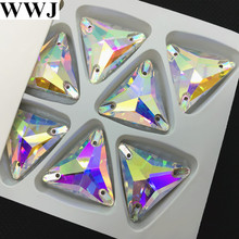 Wholesale Tri-angle Sew On Stone Crystal Clear AB Color 12mm,16mm,22mm Glass Sewing Crystal beads Flatback with 3holes 2024 - buy cheap
