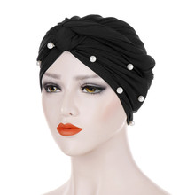 Muslim Women Pearl Cross Cotton Turban Hat Scarf Chemo Beanies Cap Banadans Hijab Bonnet Headwear Head Wrap Hair Accessories 2024 - buy cheap