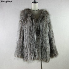 IN STOCK Natural Silver Fox Fur Knit Garment Women basic coats Real Fur Coat Knitted Fur Fox Hair Long Overcoat 3 Colors S-7XL 2024 - buy cheap