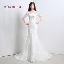 Wowbridal Graceful Lace Wedding Dress 2021 O Neck Lace Open Back Tulle Chapel Train Mermaid Gown 30107 2024 - buy cheap