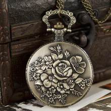 Relógio vintage quartz de bolso com rosas e rosas, colar pingente de corrente, estilo steampunk para homens e mulheres 2024 - compre barato