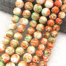 Contas de vidro redondas para fazer jóias, atacado, 4/6/8/10mm, laranja & verde, espaçador solto, padrão para pulseira colar #04 2024 - compre barato