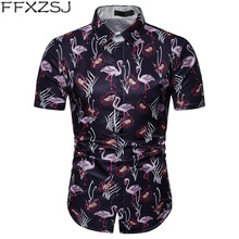 Flamingo Print Hawaiian Shirt 2019 Summer Shirts Men Dress Short Sleeve Casual Slim Floral Camisa Social Male Beach Shirts XXXL 2024 - buy cheap