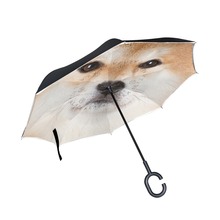 Paraguas inverso de doble capa para coche, sombrilla bonita de Shiba Inu con impresión invertida a prueba de viento, gancho en C, manecillas grandes para la lluvia 2024 - compra barato