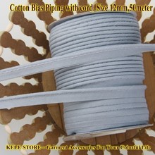 Frete grátis-tubo de algodão para costura, fita por encaixe com fio, tamanho: 12mm, 50m, para costura têxtil diy de cama, vestuário cinza 2024 - compre barato