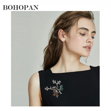 BOHOPAN Vintage Owl Branch Brooch For Women Rhinestone Crystal Big Brooches Fashion Clothing Accessories Party Jewelry Gifts 2024 - buy cheap