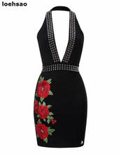 New Flower Embroidery Women Bodycon Bandage Dress Black Deep V-Neck Rayon Summer Dresses Evening Club Party Dresses Vestido 2024 - buy cheap