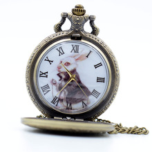 Vintage Bronze Alice in Wonderland The White Rabbit Dial Quartz Pocket Watch Analog Pendant Necklace Mens Womens Watches Gift 2024 - buy cheap