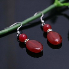 Ethnic style Natural Stone Red Chalcedony Beads Crystal Earrings Earbob Eardrop for women girls Ladies accessories gifts jewelry 2024 - buy cheap