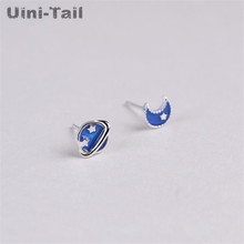 Uini-Tail hot new 925 sterling silver blue planet creative stars moon asymmetrical earrings Korean personality simple fashion 2024 - buy cheap