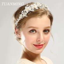 Wedding Hairband Silver Color Pearl Flower Elegant Bride's Tiara Crown Bride Hair Accessories Headband Hair Ornament For Wedding 2024 - buy cheap