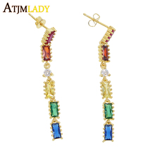 multi colored Baguette rainbow cz drop charm dangle earring for lady women 2019 luxury stunning stack elegance long jewelry 2024 - buy cheap