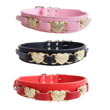 Factory Price Medium Large Pet Dog PU Leather Collar Puppy Cat Rhinestone Neck Strap with Bling Heart Charms S M collar de perro 2024 - buy cheap