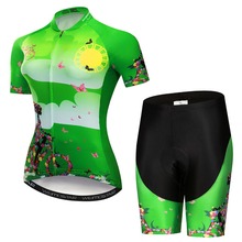 Женский комплект Джерси с коротким рукавом, летняя одежда для велоспорта, одежда для велоспорта, дышащая быстросохнущая зеленая одежда, 2019 2024 - купить недорого