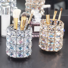 Crystal Makeup Brush Pot Holder Organizer Iron Round Practical Pen Pencil Cup Stationery Container Storage 2024 - compre barato