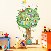 Cartoon Tree House Animals Vinyl Wall Stickers For Kids Room Kindergarten Baby Room Wall Decoration Home Decor Art Decals Mural 2024 - buy cheap
