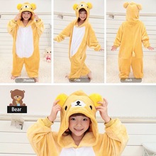 Pijama infantil do urso amarelo, fantasia animal cosplay unissex, roupas para meninos meninas dormir de flanela 2024 - compre barato