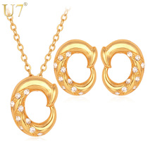 U7 Unique Jewelry Set Gold Color Rhinestone Round Trendy Party Earrings Necklace Set For Women S528 2024 - buy cheap