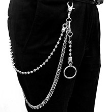 Mulheres longas de metal dos homens carteira cinto corrente rock punk calças hipster calça jeans casual chaveiro anel prata clipe keyring wz30 2024 - compre barato