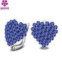 RUOYE Fashion Women Stud Earring Blue Crystal White  silver Color Earring For Women Heart Design Jewelry 2024 - buy cheap