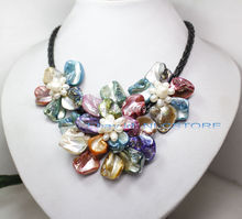 YH@CS >>beauty multi-color mother of pearl shell flower handmade necklace 18" jewelry 2024 - buy cheap