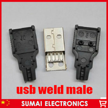 Free shipping 10sets 3 in 1 welding wire type A 2.0 USB 4P male plug USB-4P Socket jack+plastic shell black DIY 2024 - buy cheap
