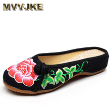 MVVJKE Chinese New Summer Embroidery Slippers Women Red Peony Retro Style Slippers Embroidered Soft Canvas Slippers Woman E222 2024 - buy cheap