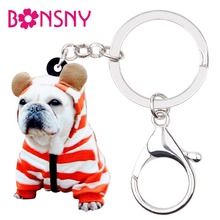 Bonsny-llaveros de perro Bulldog francés, anillos de acrílico, joyería de Animal de Anime para mujer, bolso de mano para chica, amuletos para coche y mascota 2024 - compra barato