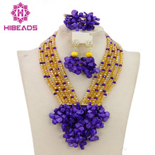 Latest Nigerian Wedding African Beads Jewelry Set Gold Crystal Necklaces Jewelry Set Purple Coral Beads Set Free Shipping AMJ138 2024 - buy cheap