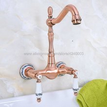 360 Swivel Antique Red Copper Bathroom Basin Sink Mix Tap Dual Handles Wall Mounted Kitchen Basin Sink Mixer Faucet Kna953 2024 - buy cheap