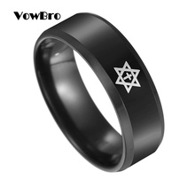 Vowbro 2018 novo preto titanium aço pentagrama estrela de david cruz anel masculino feminino casamento banda israel jóias judaicas 2024 - compre barato