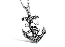 Titanium Steel Anchor Necklace, Skull & Crossbones style Anchor Pendant Necklace, "Pirates of the Death" Punk Unique Jewelry 2024 - buy cheap