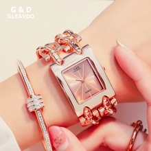 Часы наручные G & D женские кварцевые, модные повседневные брендовые люксовые прямоугольные, с двойным браслетом 2024 - купить недорого