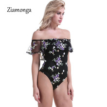 Ziamonga Off Shoulder Ruffle Bodysuit Women Clothing 2018 Fashion Sexy Bodycon Jumpsuit Embroidery Lace Ladies Bodysuits Rompers 2024 - buy cheap