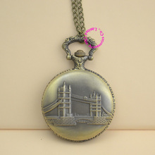 wholesale buyer price good quality new bronze antique lady women girl London Bridge quartz pocket watch hour necklace 2024 - buy cheap