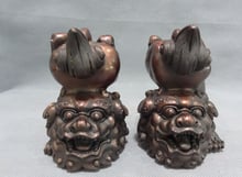 xd 002722 Folk Chinese Pure Bronze FengShui Fine Foo Fu Dog Head Lion Man Statue Pair 2024 - buy cheap