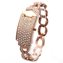 Reloj de pulsera de lujo para mujer, pulsera de acero inoxidable con diamantes de imitación, reloj de cuarzo analógico de oro rosa, novedad de 2016 2024 - compra barato