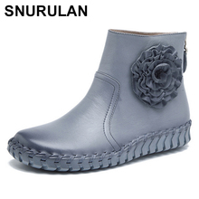SNURULAN Genuine Leather Flowers Hand Sewing Shoes 2017 Autumn Fashion Soft Casual Flat Ankle Boots Zipper Women Short Boots 2024 - buy cheap