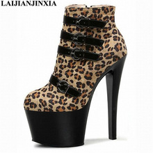 LAIJIANJINXIA Leopard Grain Women Pole Dance Shoes Sexy Night Club Party Dancing Shoes Platform 17cm High Heels Ankle Boots 2024 - buy cheap