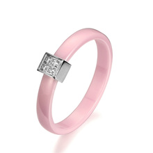 New Arrival 3mm Thin Ceramic Rings Pave Zircon Pink/Black/White Stainless Steel Ceramic Love Ring Smooth Wedding Rings For Women 2024 - buy cheap