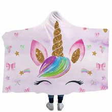 Lannidaa-Manta con capucha para niño y adulto, manta de lana con dibujos de unicornio, de color rosa, cálida, estampada, para invierno 2024 - compra barato