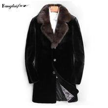 Ftangaiur Winter Men Jacket Import Velvet Mink Fur Coat Turn-Down Collar Men's Long Slim Smart Causal Real Mink Fur Coats 2024 - buy cheap