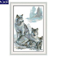 NKF A Wolf Family Cross Stitch Pattern Handmade Craft Painting Needlework Embroidery Kit Animal Cross Stitching for Home Decor 2024 - buy cheap