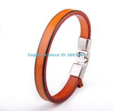 BL12 Brown New Mens Leather Cuff Bracelet Pulseira Único Envoltório Liso Fino 2024 - compre barato