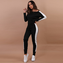 2 TWO PIECE SET Top Joggers Pants Stripe Trouser Women Tracksuit Sweat Suit Sportswear Clothing Lounge Wear Streetwear Autumn 2024 - buy cheap