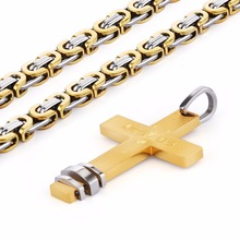 Collar con colgante de Color dorado de acero inoxidable para hombre, cadena bizantina con cruz de Jesús, regalo de joyería para marido, venta al por mayor CN011 2024 - compra barato