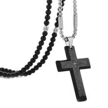 Men Cross Necklace Stainless Steel Black Crucifix Bible Prayer Pendant Necklace Black Agate Necklace 27 inch Chain 2024 - buy cheap