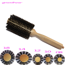 Escova de cabelo encaracolada com cabo de madeira, escova de maquiagem antiestática para cabelos, desembaraçamento e massagem antiestática, 1 linha reta 2024 - compre barato