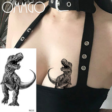 OMMGO-tatuajes temporales para niños y hombres, tatuajes de dinosaurio Tiranosaurio Rex, tatuajes falsos para el antebrazo, arte corporal, color negro 2024 - compra barato
