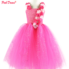 POSH DREAM-vestido de flores rosa para niña, tirantes florales para los hombros, tutú de tul, ropa para niña 2024 - compra barato